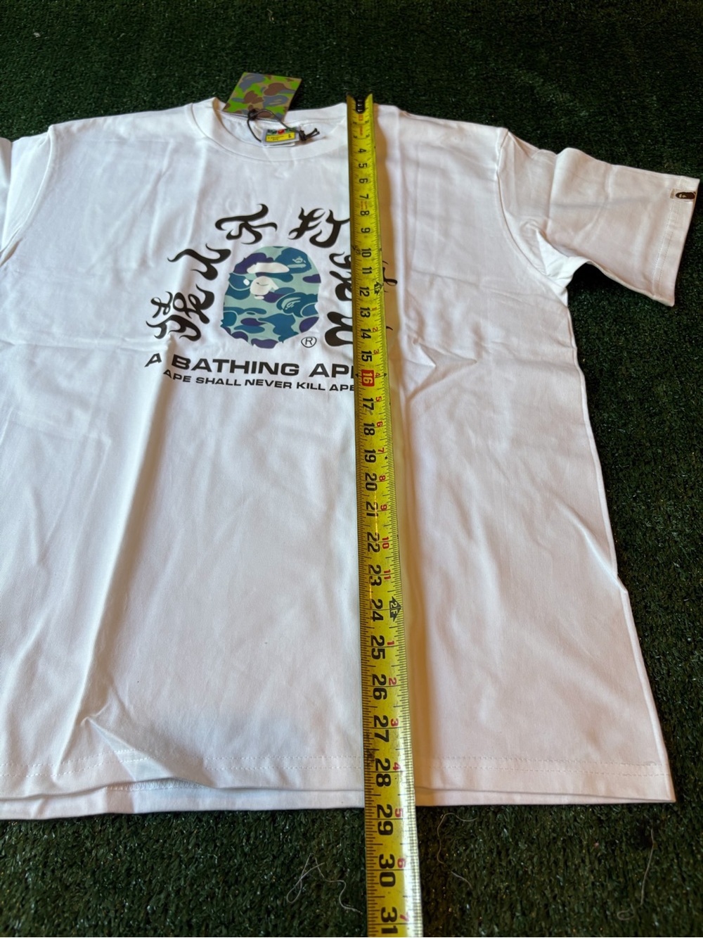 A Bathing Ape White Short Sleeve Tee with Blue/Green Camo Ape Head - Picture 8 of 9
